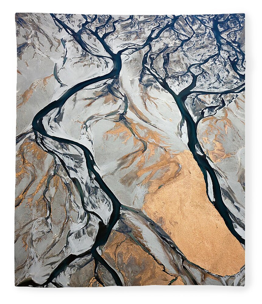 Tekapo Fleece Blanket featuring the photograph Aerial Of Braided, Glacial River by David Clapp