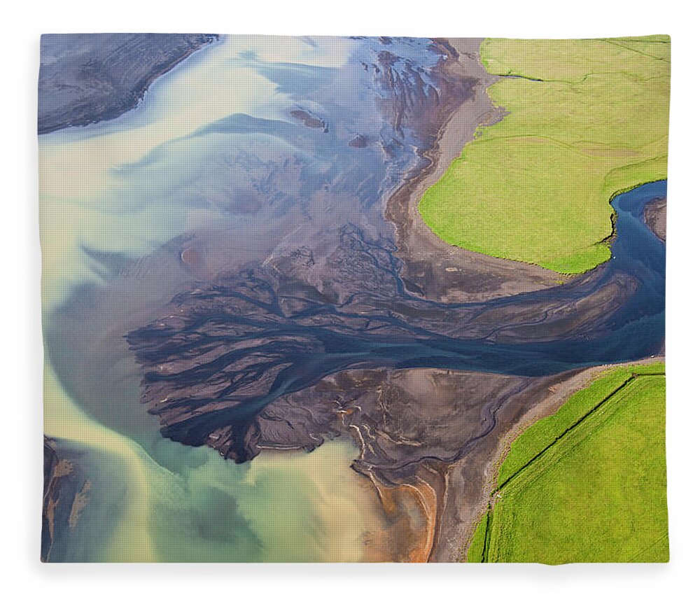 Scenics Fleece Blanket featuring the photograph Aerial View Of River Estuary Or by Peter Adams