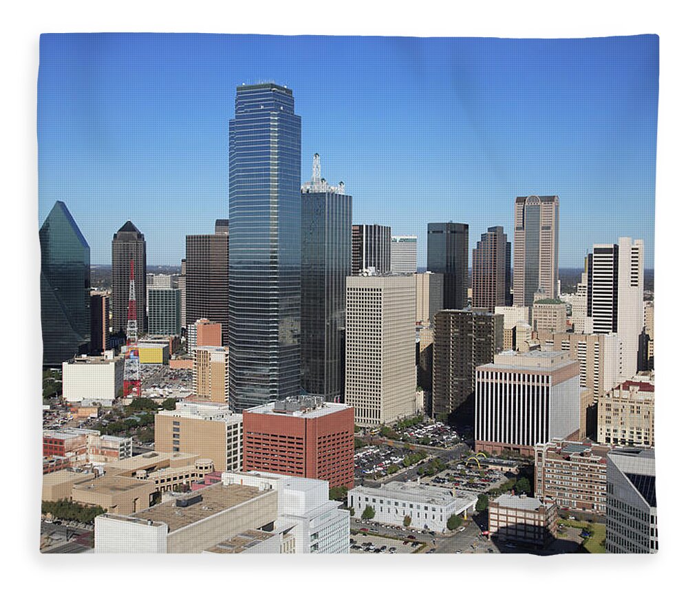 Downtown District Fleece Blanket featuring the photograph Aerial View Of The City Of Dallas In by Veni
