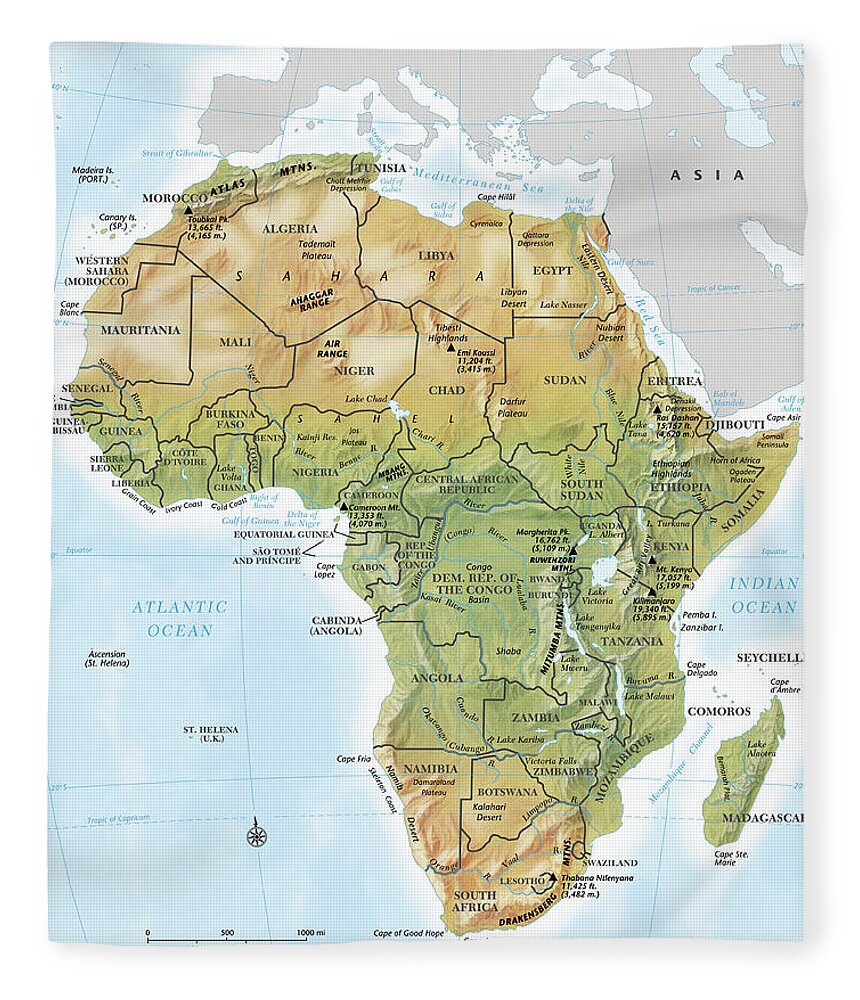 Topography Fleece Blanket featuring the digital art Africa Continent Map With Relief by Globe Turner, Llc