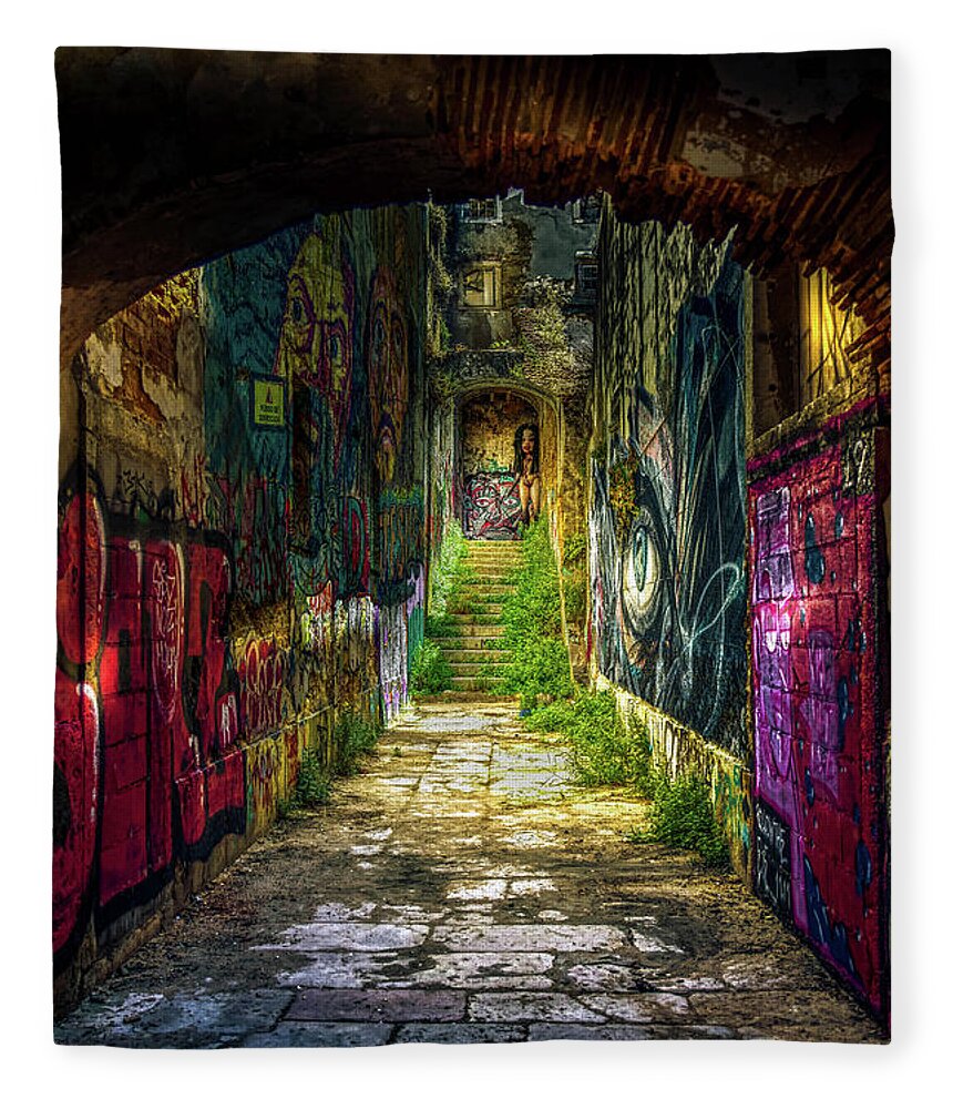 Graffiti Fleece Blanket featuring the digital art The house of my sweet Lady of the Smile by Micah Offman
