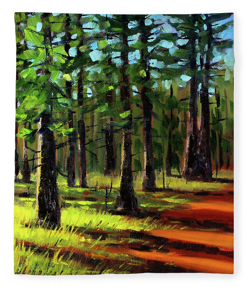 Evergreen Forest Fleece Blanket featuring the painting Afternoon Light by Nancy Merkle