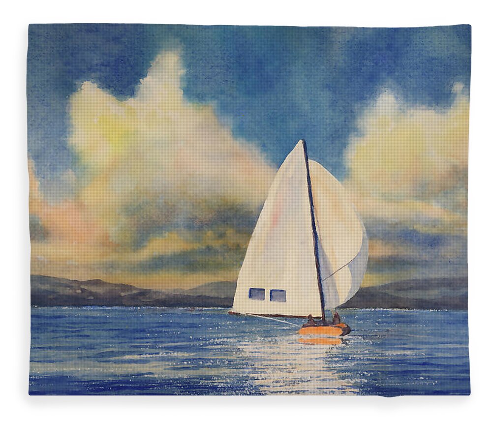 Watercolor Fleece Blanket featuring the painting Afternoon Sailing by Douglas Castleman