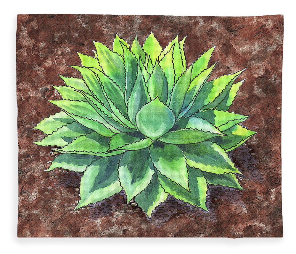 Succulent Fleece Blanket featuring the painting Agave Ovatifolia Succulent Plant Garden Watercolor by Irina Sztukowski