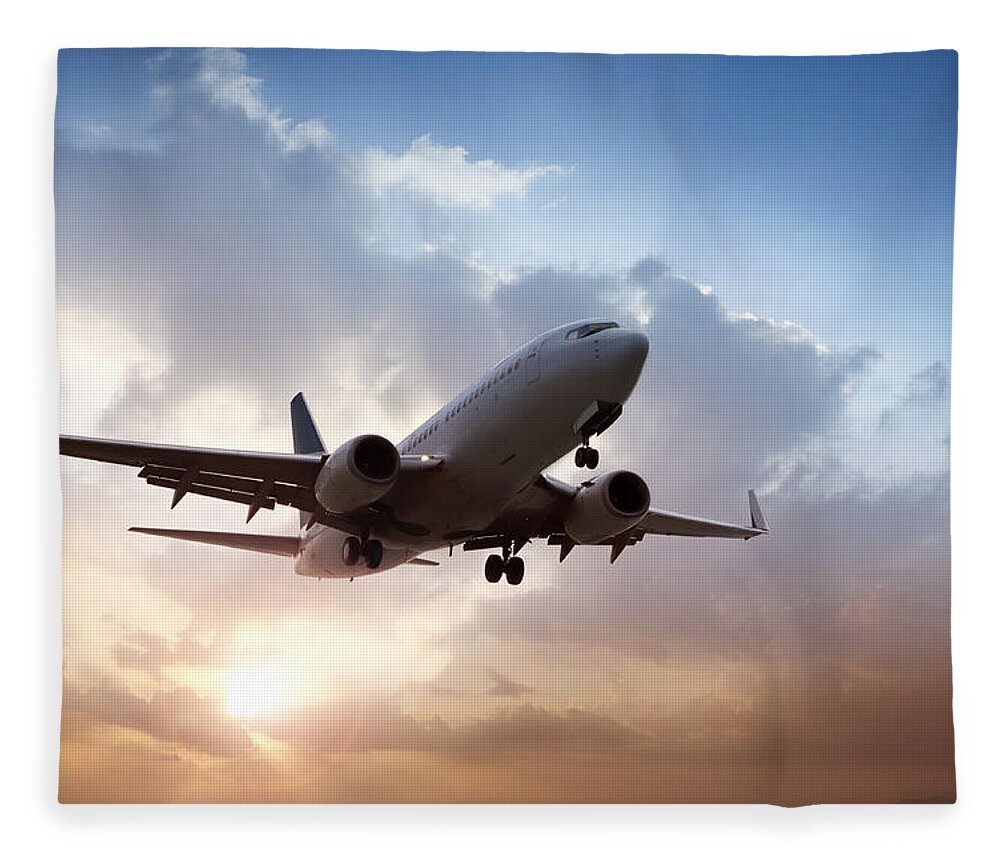 Taking Off Fleece Blanket featuring the photograph Airplane Landing by Narvikk
