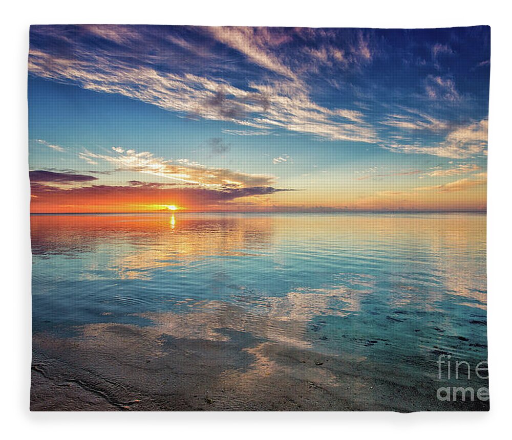 Aitutaki Fleece Blanket featuring the photograph Aitutaki Sundown by Becqi Sherman