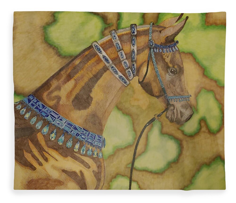 Akhal-teke Horse Fleece Blanket featuring the drawing Akhal-Teke Sacred Horse of the Desert by Equus Artisan