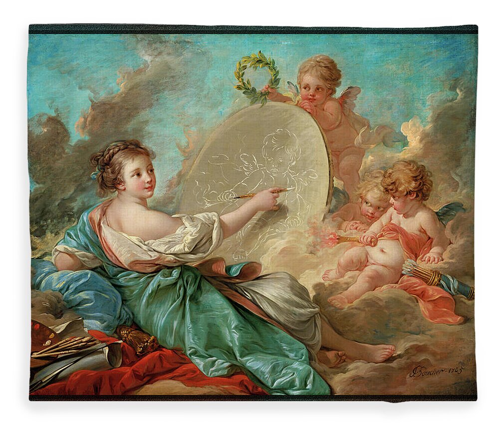 Allegory Of Painting Fleece Blanket featuring the digital art Allegory of Painting by Francois Boucher by Rolando Burbon