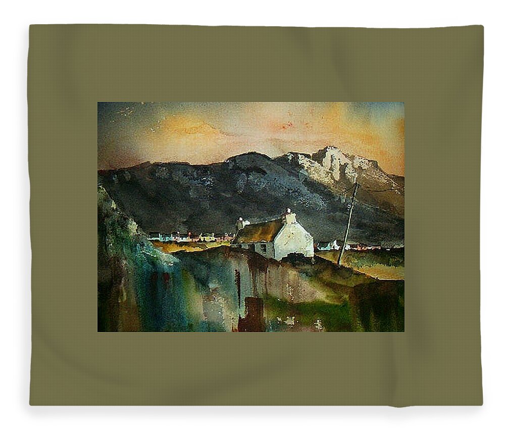 Cork Fleece Blanket featuring the painting Allihies sunset, Beara Peninsula, Co. Cork by Val Byrne
