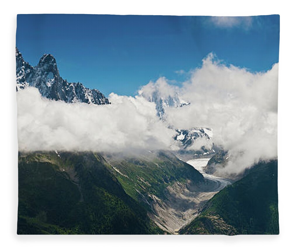 Scenics Fleece Blanket featuring the photograph Alpine Peaks Glacier Cloudscape by Fotovoyager