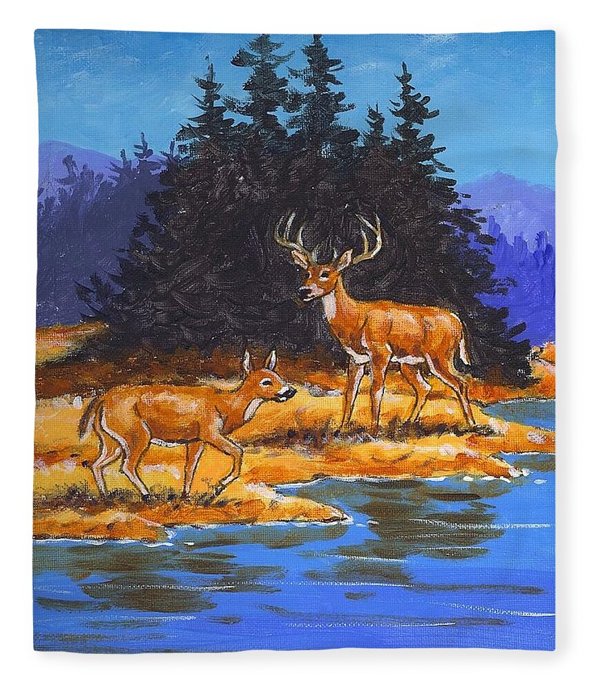 White-tail Fleece Blanket featuring the painting Alpine Refuge Sketch by Richard De Wolfe