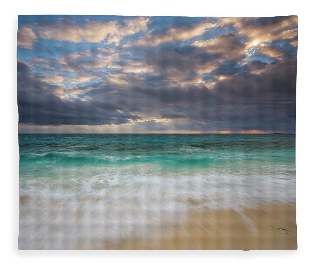 Water's Edge Fleece Blanket featuring the photograph Ambergris Cay Island, And Waves by Mint Images - Art Wolfe