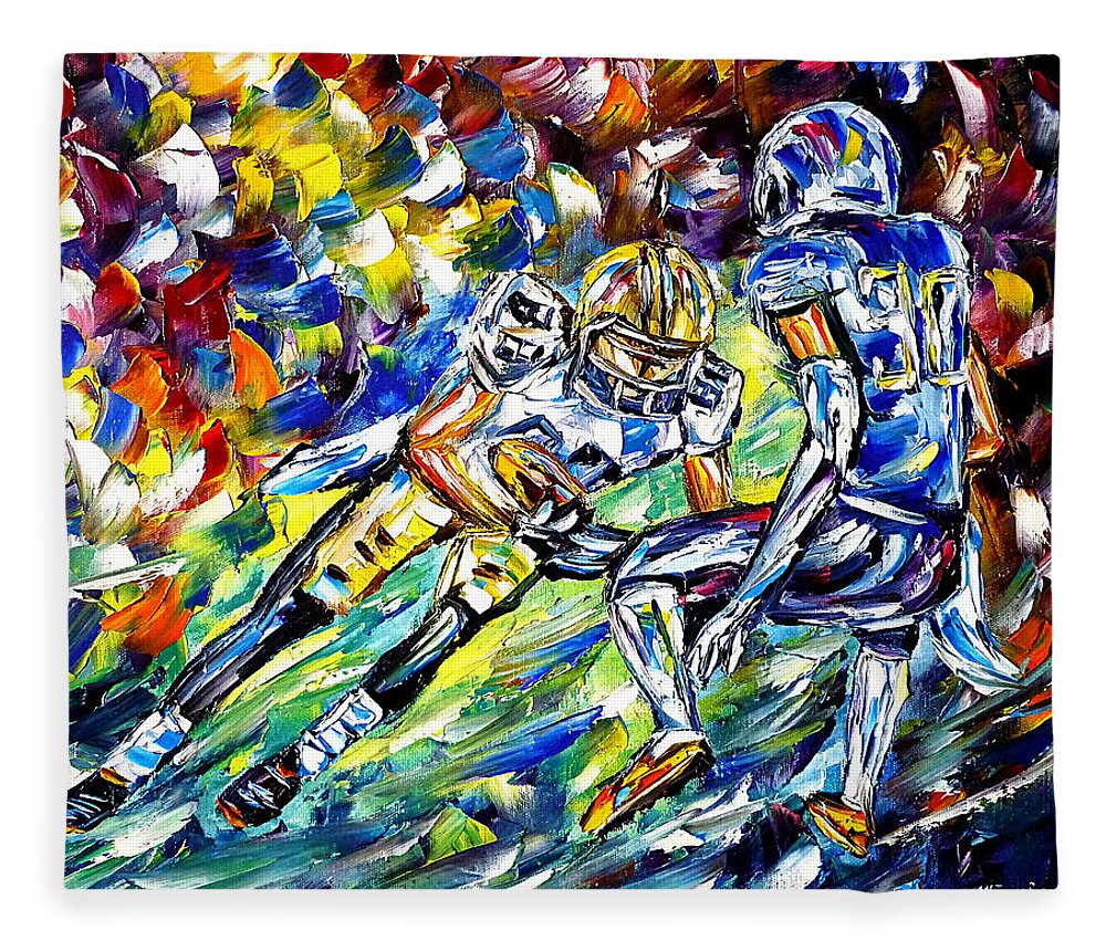 I Love Football Fleece Blanket featuring the painting American Football by Mirek Kuzniar