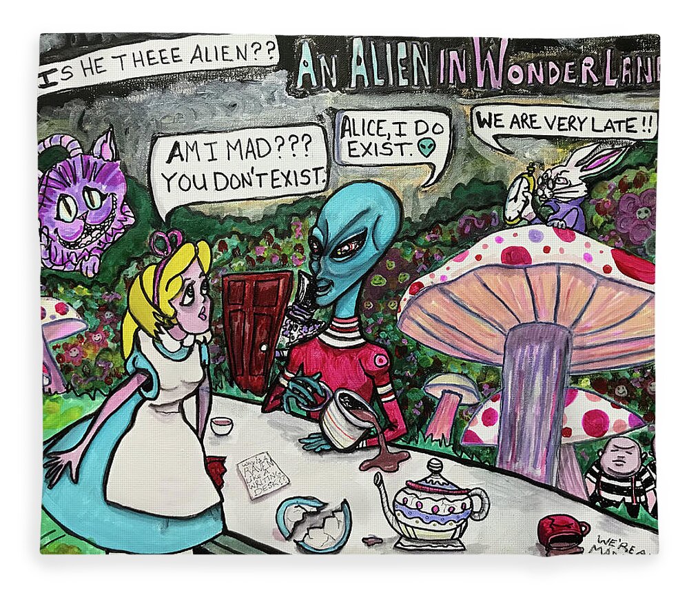 Salic In Wonderland Fleece Blanket featuring the painting An Alien in Wonderland by Similar Alien