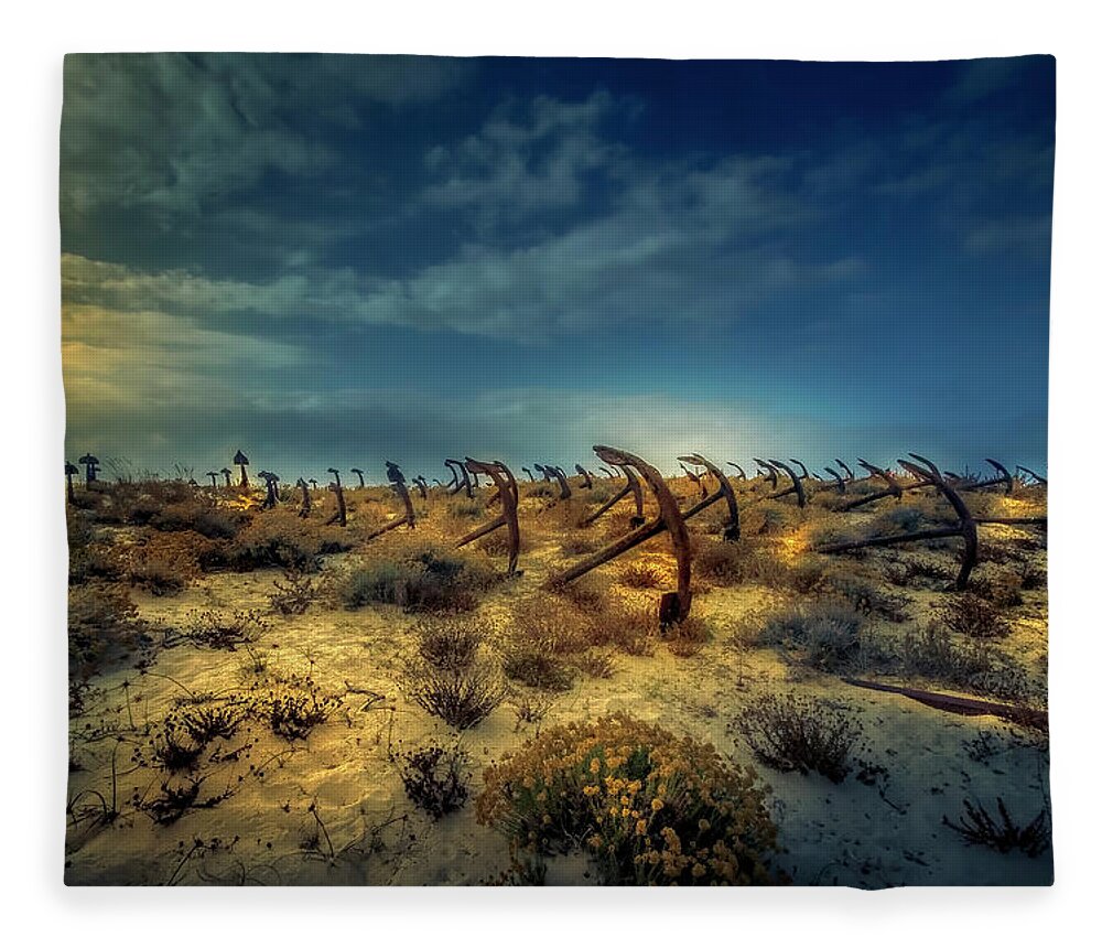 Anchors Graveyard Fleece Blanket featuring the photograph Anchors drop by Micah Offman