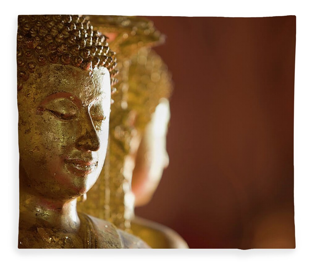Gilded Fleece Blanket featuring the photograph Ancient Buddha Images In A Thai by Enviromantic