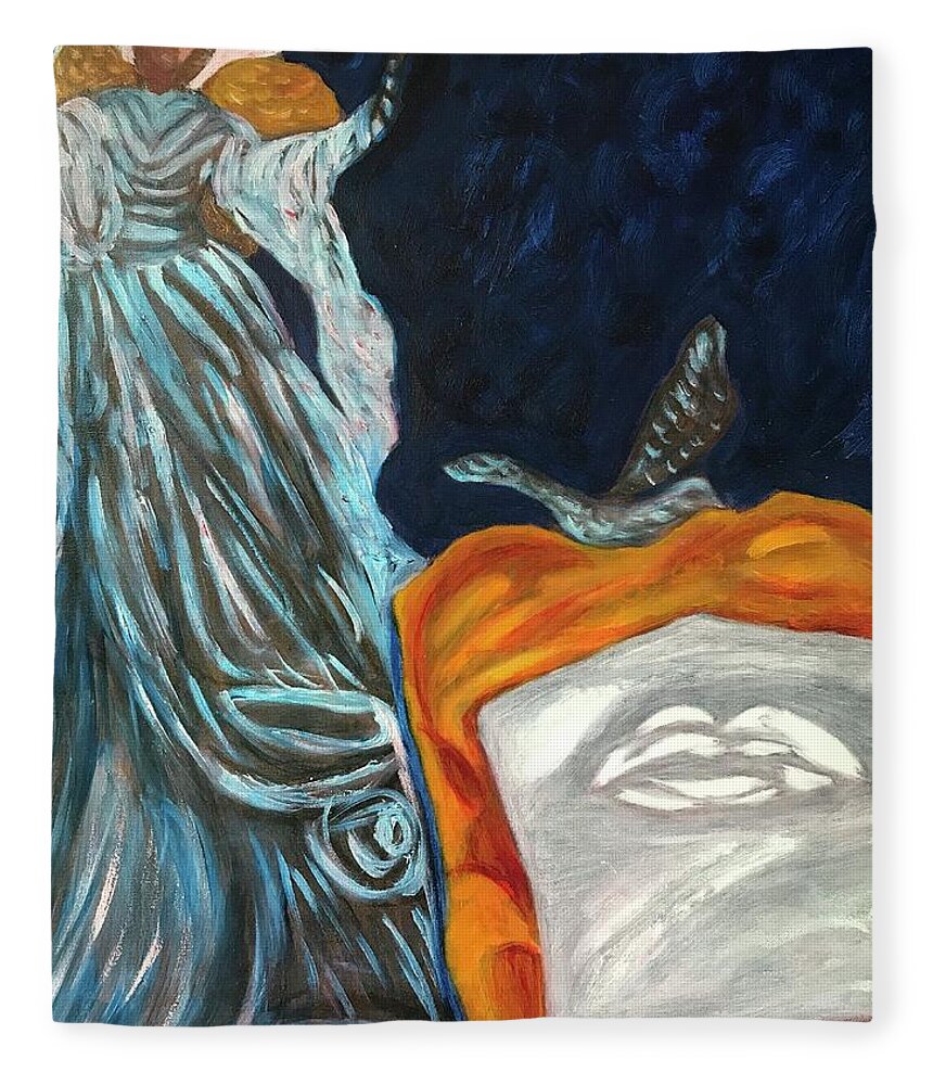 Peace Angel Blue .angel Fleece Blanket featuring the painting Angel of Peace by Medge Jaspan