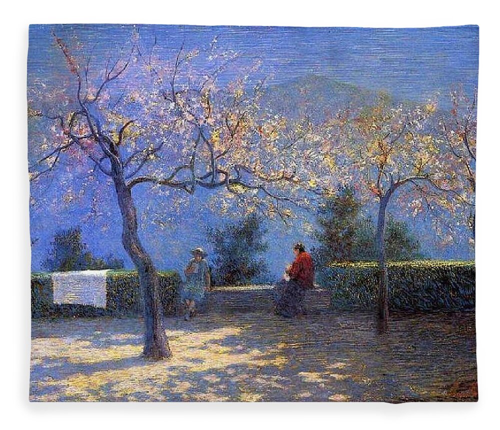 Nature Fleece Blanket featuring the painting Angelo Morbelli 1853-1919, Spring in Colma - 1906 by Angelo Morbelli