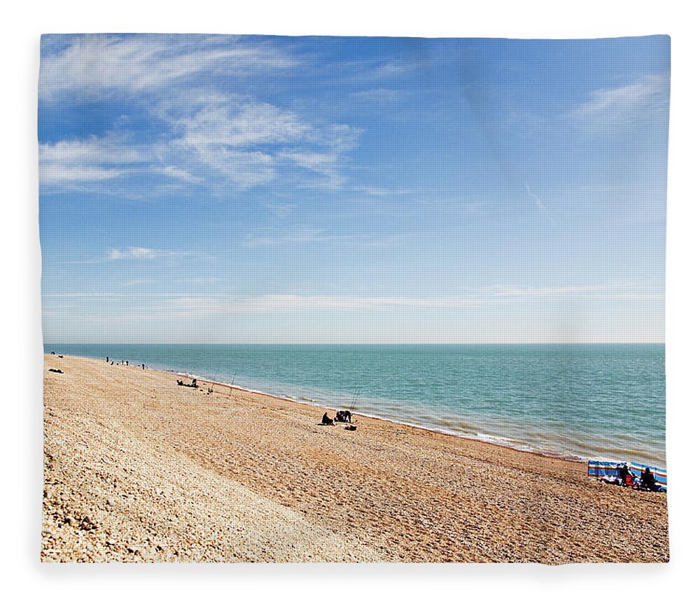 Water's Edge Fleece Blanket featuring the photograph Anglers On A Shingle Beach by Sam Armstrong