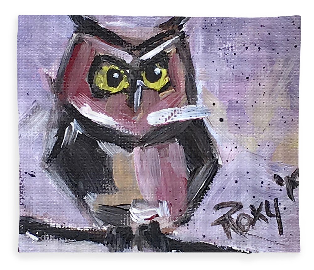 Owl Fleece Blanket featuring the painting Annoyed Little Owl by Roxy Rich