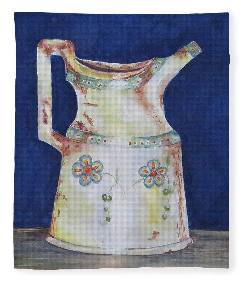 Pitcher Fleece Blanket featuring the painting Antique Pitcher by Claudette Carlton