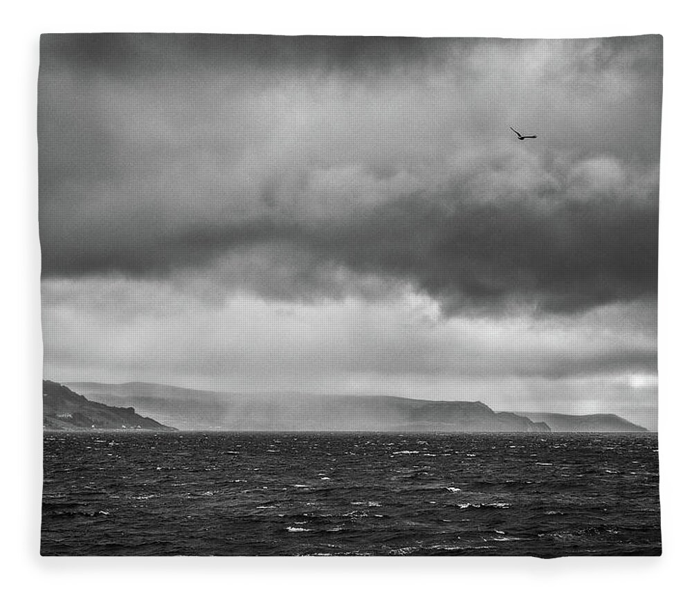 Cairncastle Fleece Blanket featuring the photograph Antrim Coast Squall by Nigel R Bell
