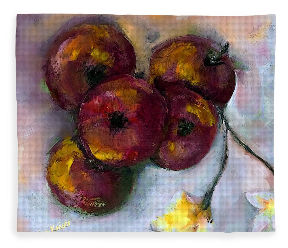 Apple Fleece Blanket featuring the digital art Apple and Floral Painting by Lisa Kaiser