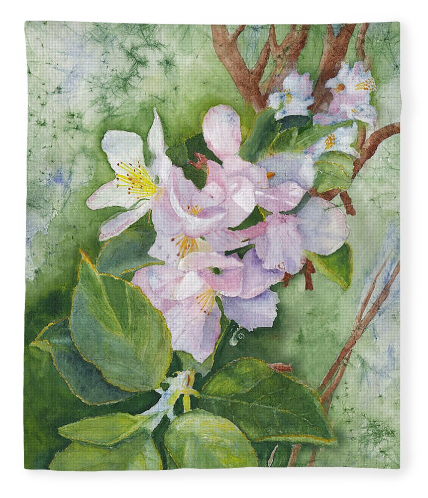 Apple Blossoms Fleece Blanket featuring the painting Apple Blossoms in Spring Watercolor by Conni Schaftenaar