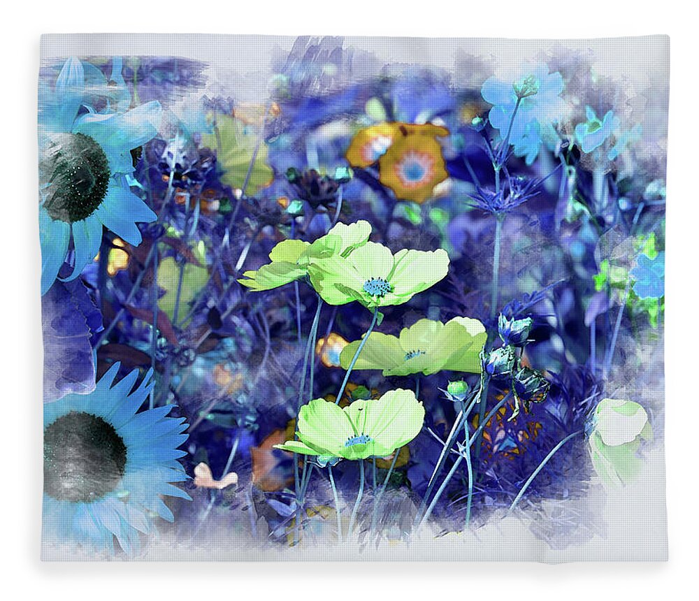 Wildflowers Fleece Blanket featuring the digital art Aqua Blue by Alex Mir