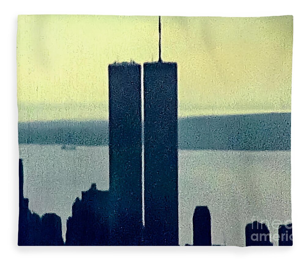 New York Fleece Blanket featuring the photograph archival Twin Towers skyline by Benny Marty