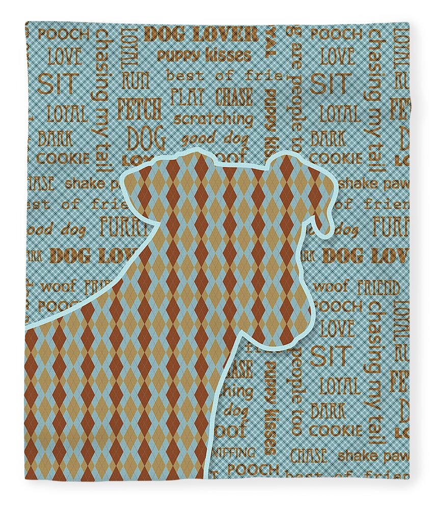 Dog Fleece Blanket featuring the digital art Argyle Dog Blue and Brown by Doreen Erhardt