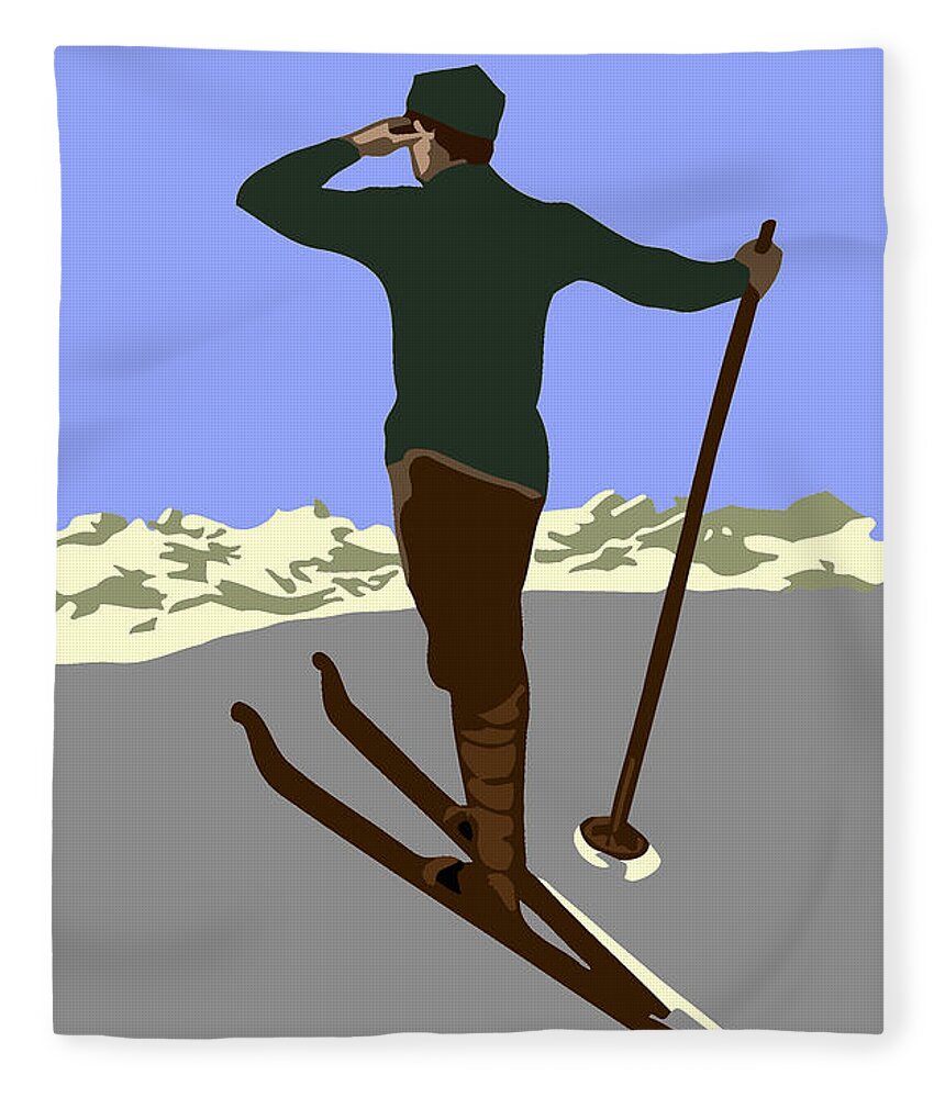 Ski Fleece Blanket featuring the drawing Each fresh mountain peak by Heidi De Leeuw
