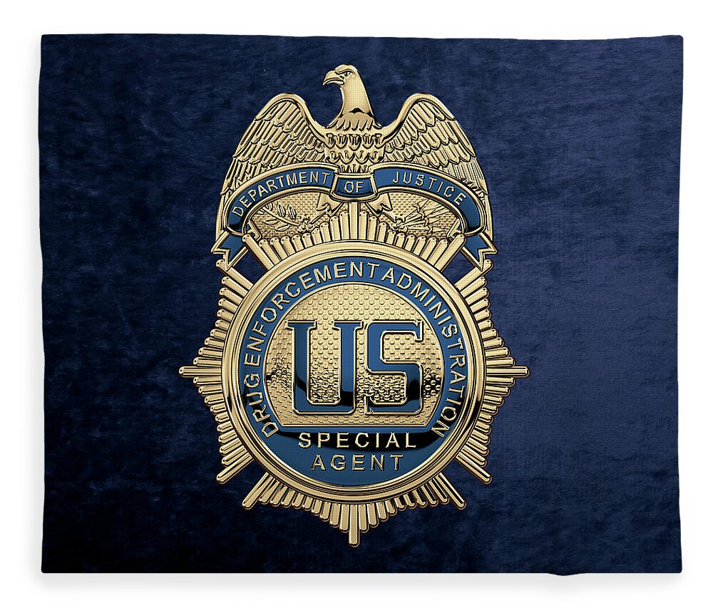 ‘law Enforcement Insignia & Heraldry’ Collection By Serge Averbukh Fleece Blanket featuring the digital art Drug Enforcement Administration - D E A Special Agent Badge over Blue Velvet by Serge Averbukh