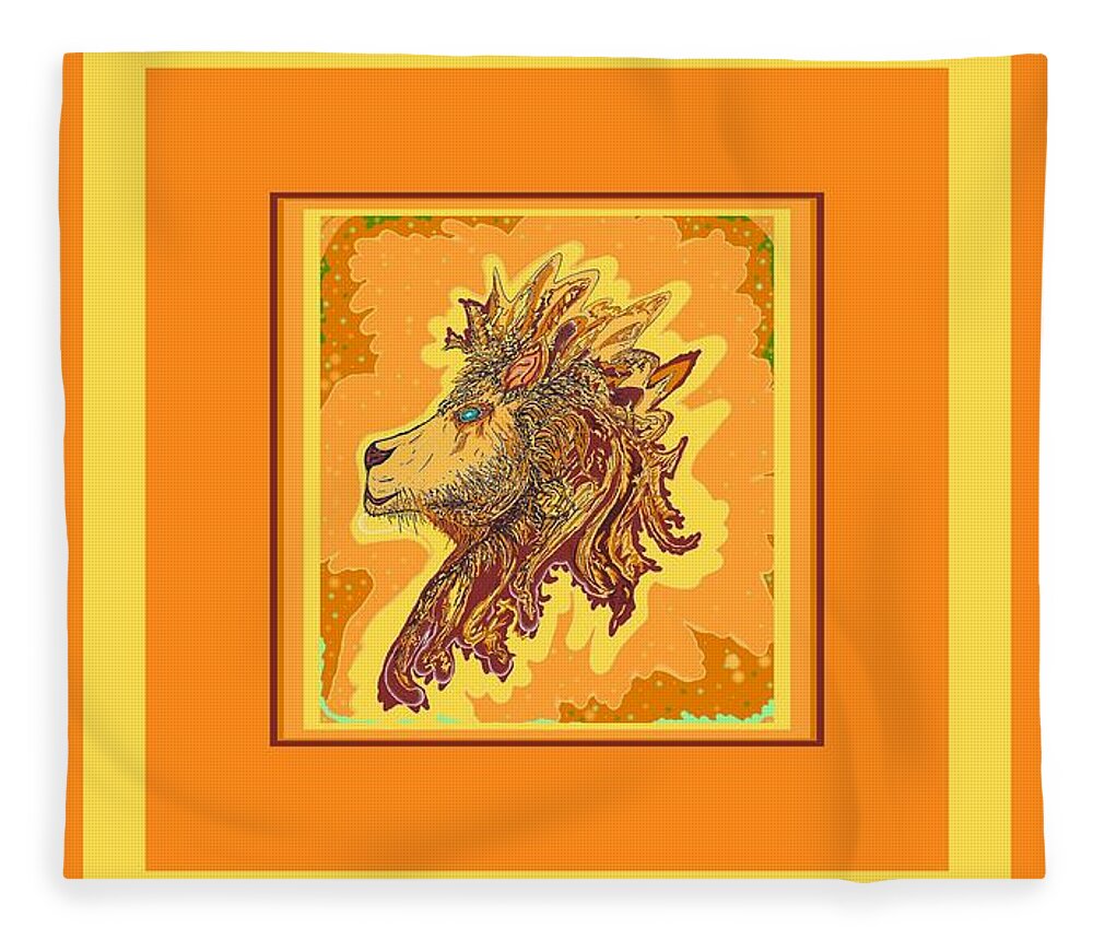 Lion Fleece Blanket featuring the drawing Lion King by Julia Woodman