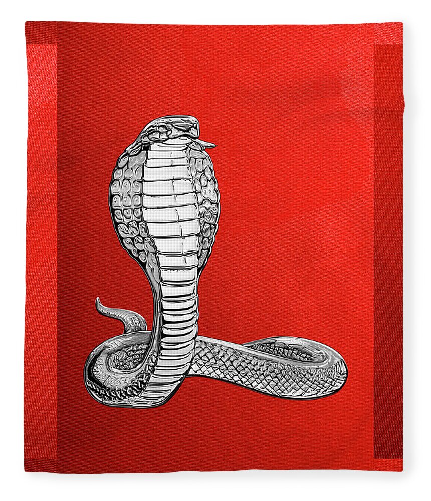 'beasts Creatures And Critters' Collection By Serge Averbukh Fleece Blanket featuring the digital art Silver King Cobra on Red Canvas by Serge Averbukh
