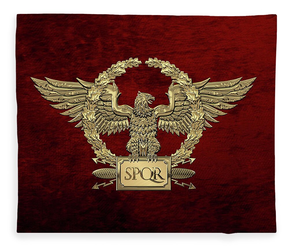 ‘treasures Of Rome’ Collection By Serge Averbukh Fleece Blanket featuring the digital art Gold Roman Imperial Eagle - S P Q R Special Edition over Red Velvet by Serge Averbukh