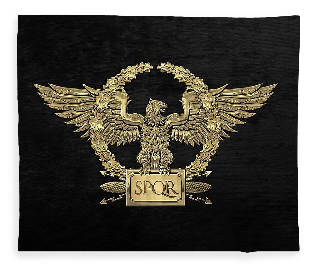 ‘treasures Of Rome’ Collection By Serge Averbukh Fleece Blanket featuring the digital art Gold Roman Imperial Eagle - S P Q R Special Edition over Black Velvet by Serge Averbukh