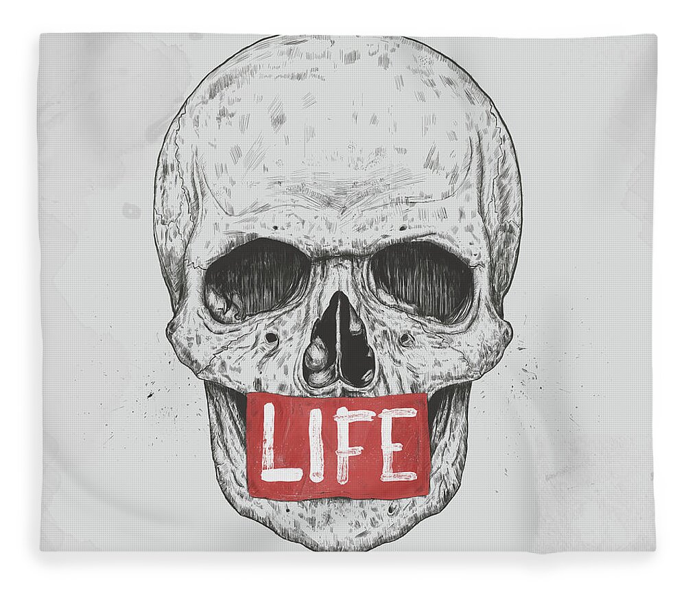Skull Fleece Blanket featuring the mixed media Life by Balazs Solti