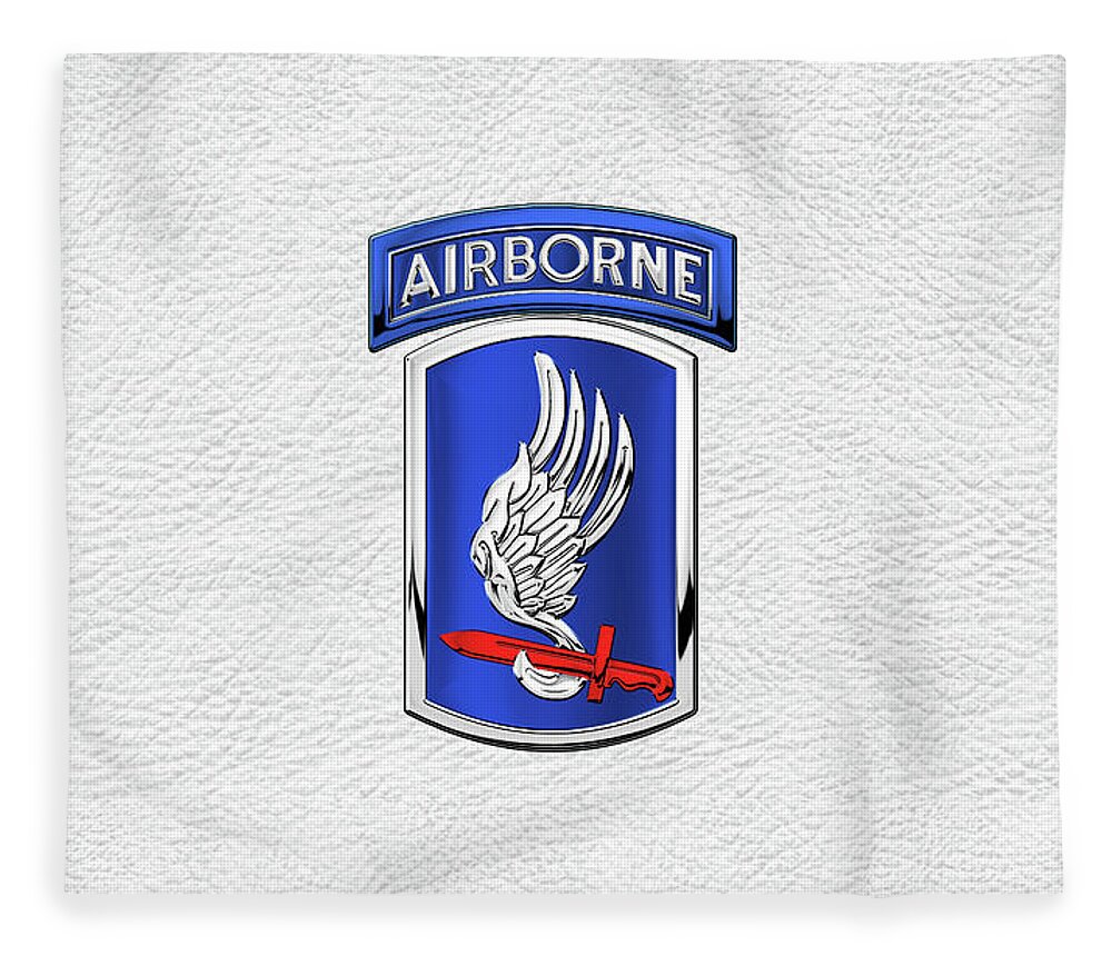 Military Insignia & Heraldry By Serge Averbukh Fleece Blanket featuring the digital art 173rd Airborne Brigade Combat Team - 173rd A B C T Insignia over White Leather by Serge Averbukh