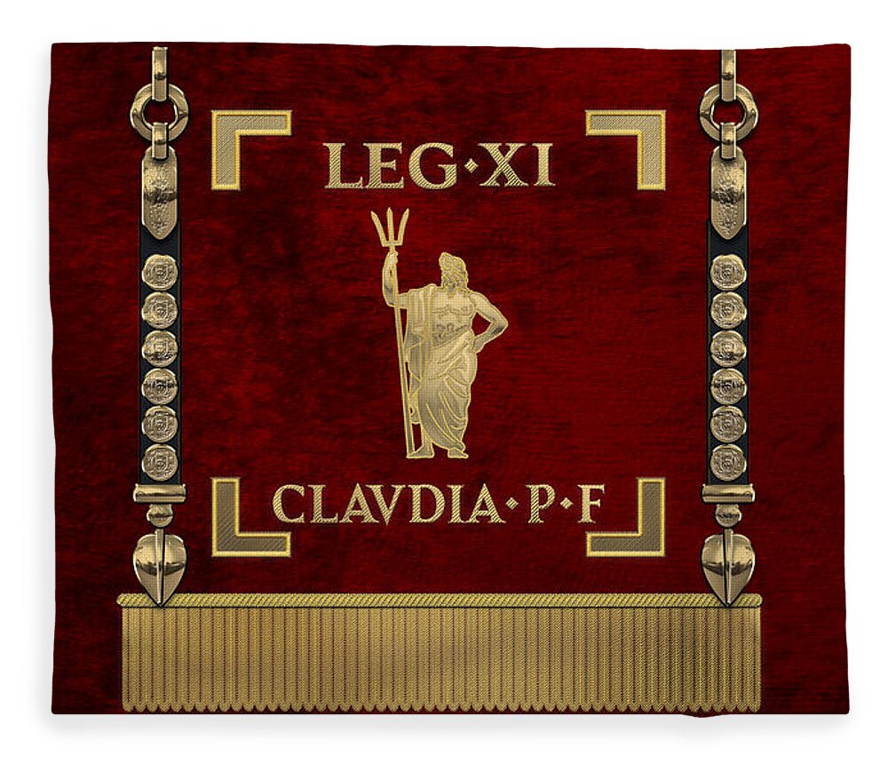 ‘rome’ Collection By Serge Averbukh Fleece Blanket featuring the digital art Standard of the 11th Roman Legion - Vexillum of Legio XI Claudia by Serge Averbukh