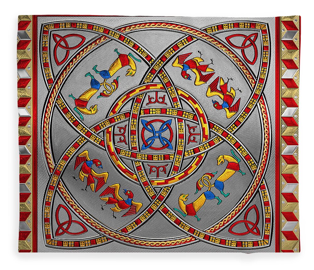 ‘celtic Treasures’ Collection By Serge Averbukh Fleece Blanket featuring the digital art Sacred Celtic Dara Knot Cross with Triquetras Lions and Eagles by Serge Averbukh