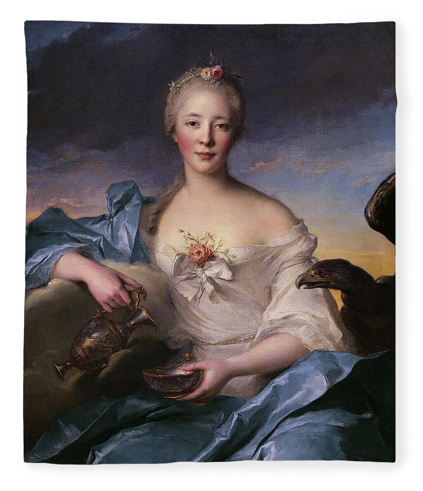Madame Le Fèvre De Caumartin Fleece Blanket featuring the painting Madame Le Fevre de Caumartin as Hebe by Jean-Marc Nattier by Rolando Burbon