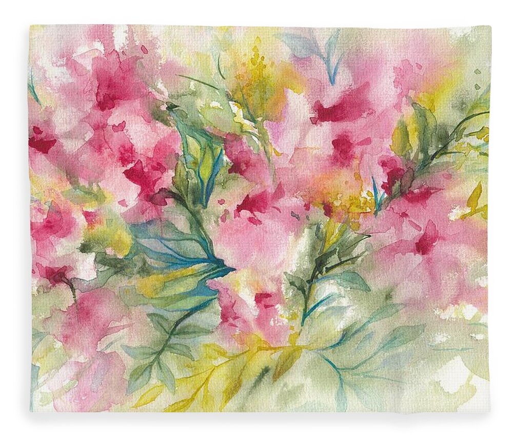 Abstract Fleece Blanket featuring the painting Dreamy Pink Floral by Ivana Westin