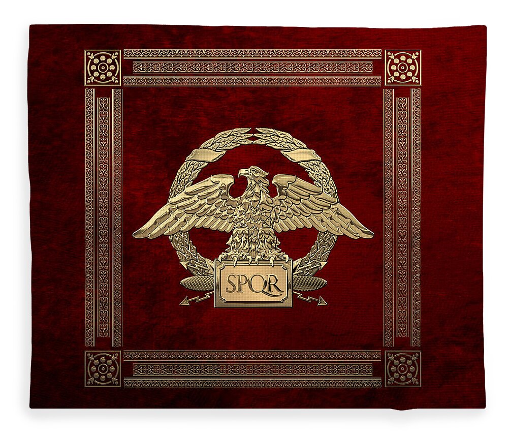 ‘treasures Of Rome’ Collection By Serge Averbukh Fleece Blanket featuring the digital art Roman Empire - Gold Roman Imperial Eagle over Red Velvet by Serge Averbukh