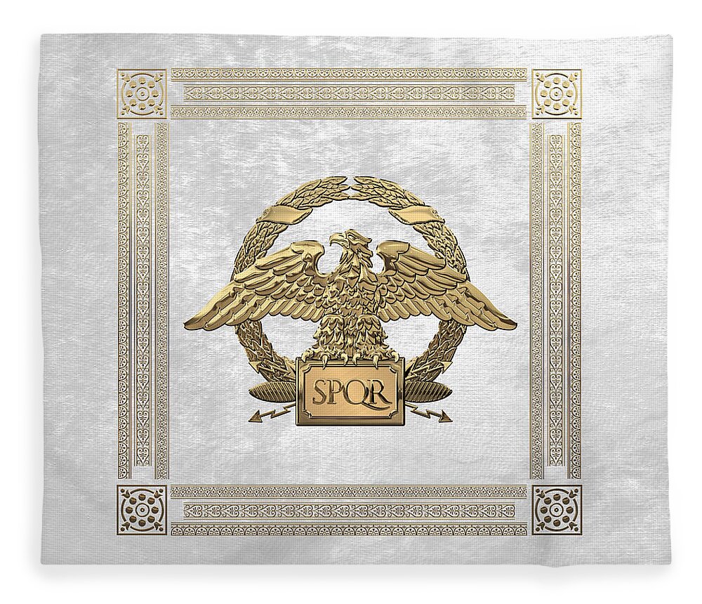 ‘treasures Of Rome’ Collection By Serge Averbukh Fleece Blanket featuring the digital art Roman Empire - Gold Roman Imperial Eagle over White Velvet by Serge Averbukh