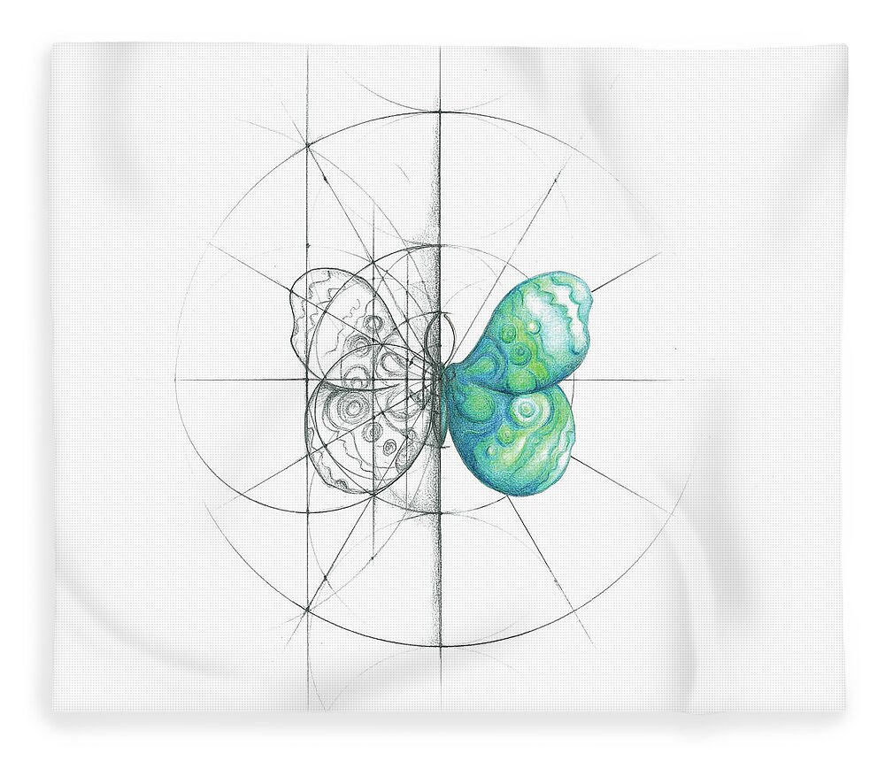 Butterfly Fleece Blanket featuring the drawing Intuitive Geometry Butterfly by Nathalie Strassburg