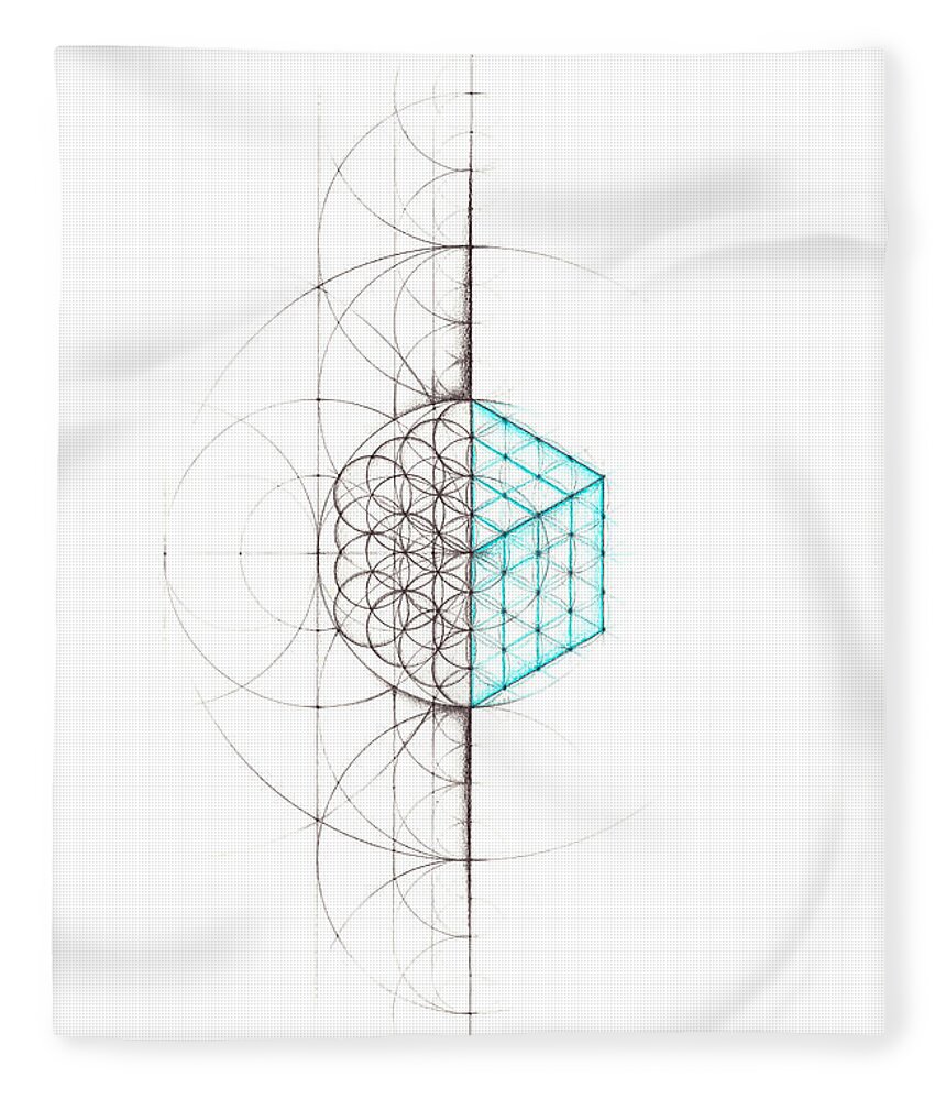 Geometry Fleece Blanket featuring the drawing Intuitive Geometry Cube by Nathalie Strassburg
