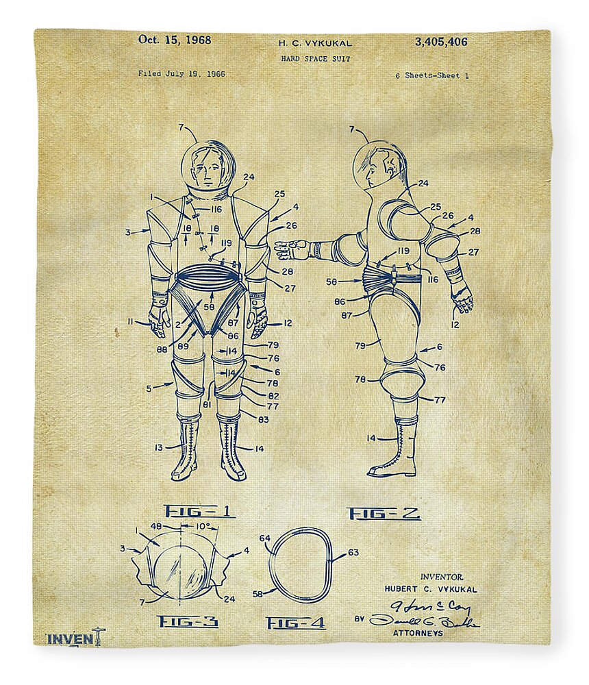 Space Suit Fleece Blanket featuring the digital art Astronaut Space Suit Patent 1968 - Vintage by Nikki Marie Smith