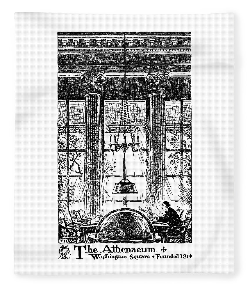 Thornton Oakley Fleece Blanket featuring the drawing Athenaeum Reading Room by Thornton Oakley