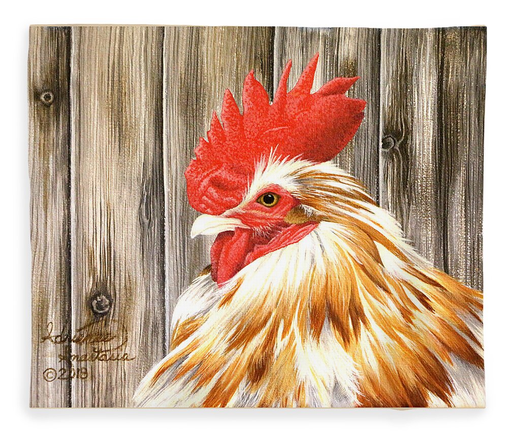 Rooster Fleece Blanket featuring the painting Attitude by Adrienne Dye